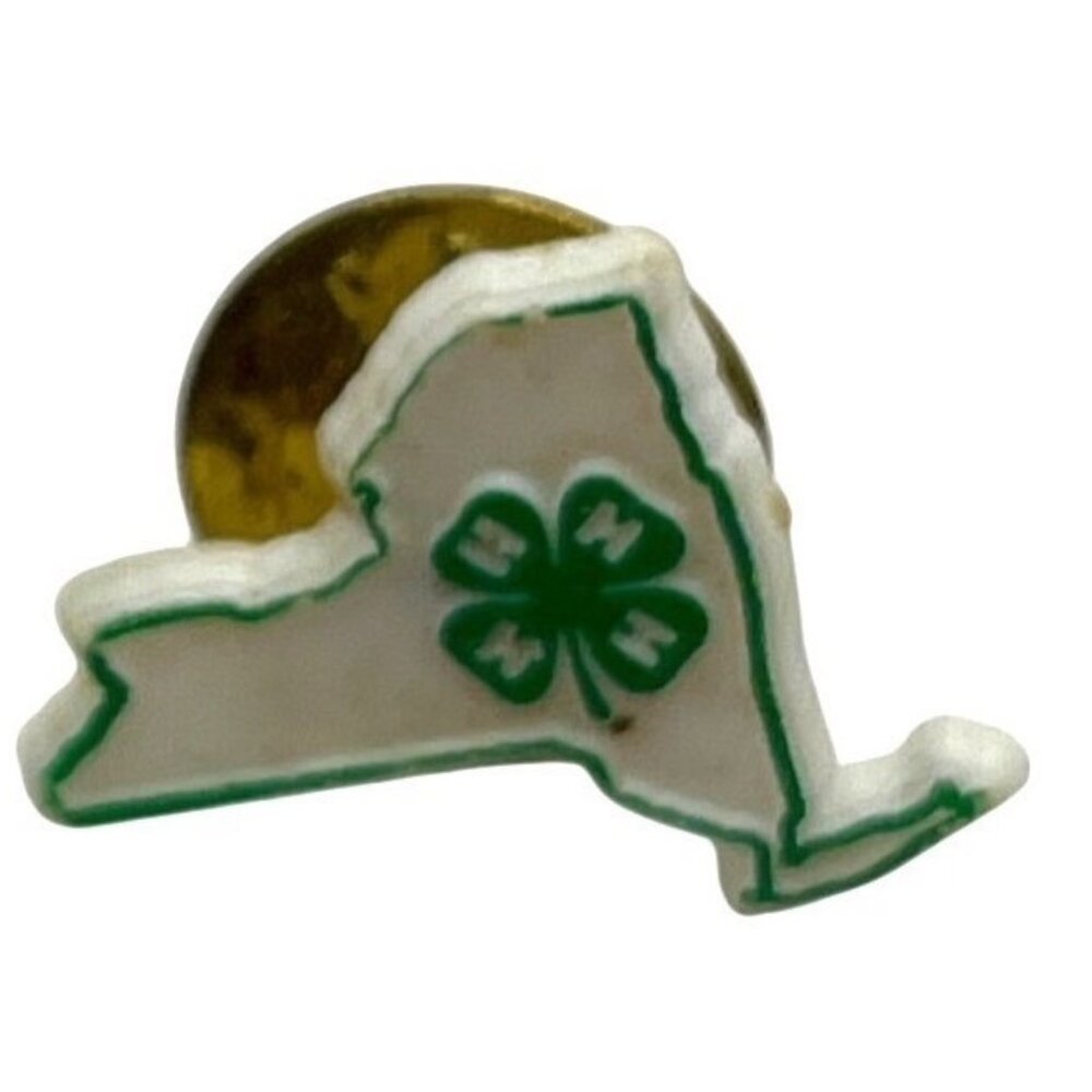 Vintage Sterling Silver 4-H Clover & New York State Pins A366